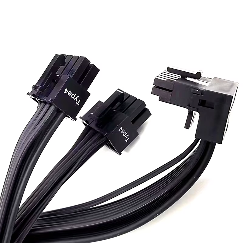 12+4 PCIE 5.0 Compatible 12VHPWR 16AWG Cable with PVC & TPE Jacket Right-Angle Connectors for GPU RTX 3090Ti 4070Ti 4080 4090