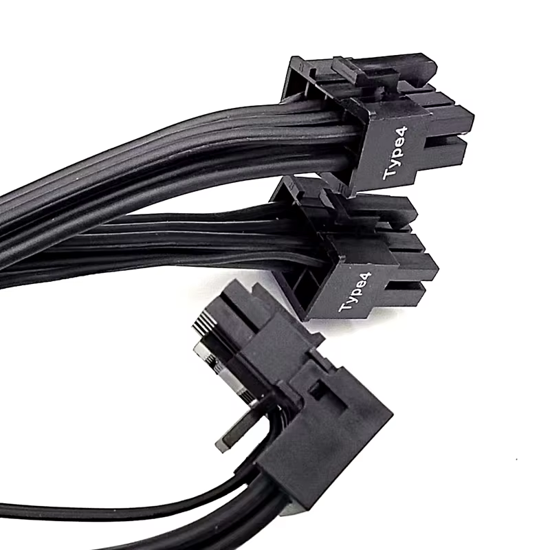 12+4 PCIE 5.0 Compatible 12VHPWR 16AWG Cable with PVC & TPE Jacket Right-Angle Connectors for GPU RTX 3090Ti 4070Ti 4080 4090