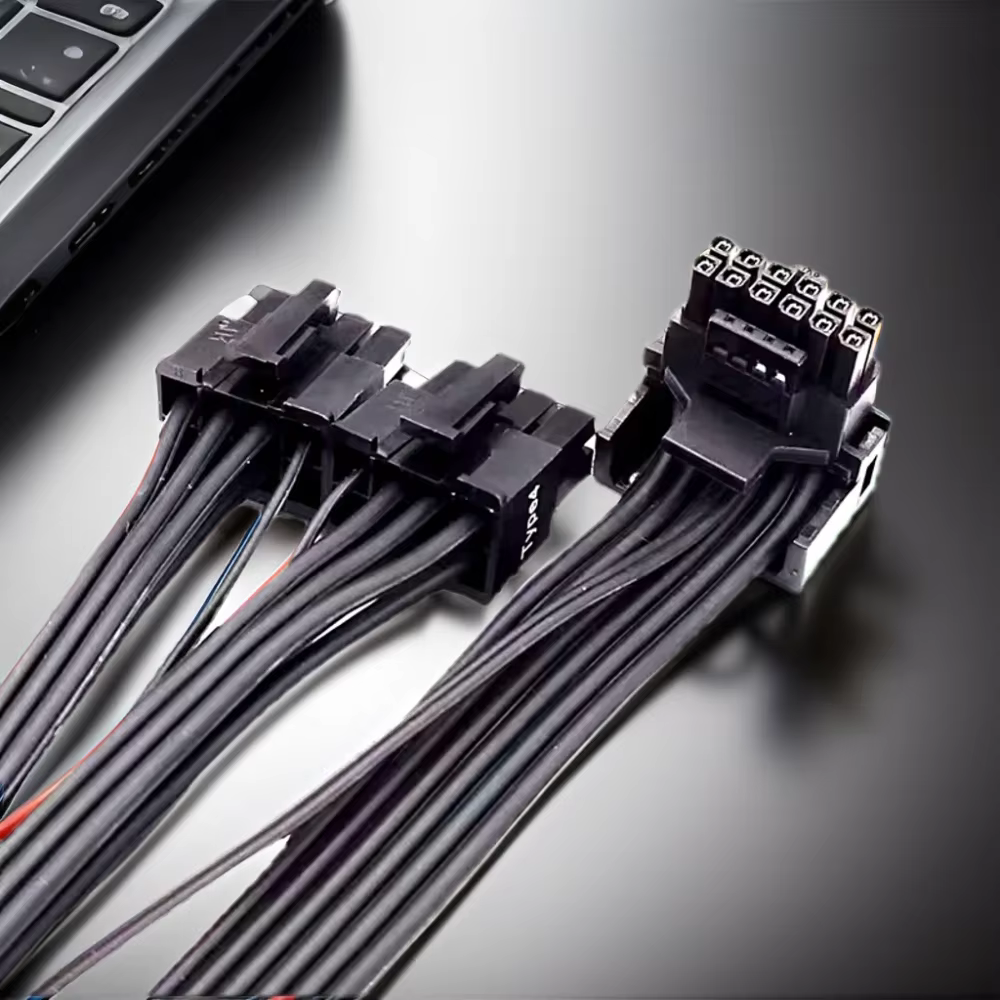 12+4 PCIE 5.0 Compatible 12VHPWR 16AWG Cable with PVC & TPE Jacket Right-Angle Connectors for GPU RTX 3090Ti 4070Ti 4080 4090