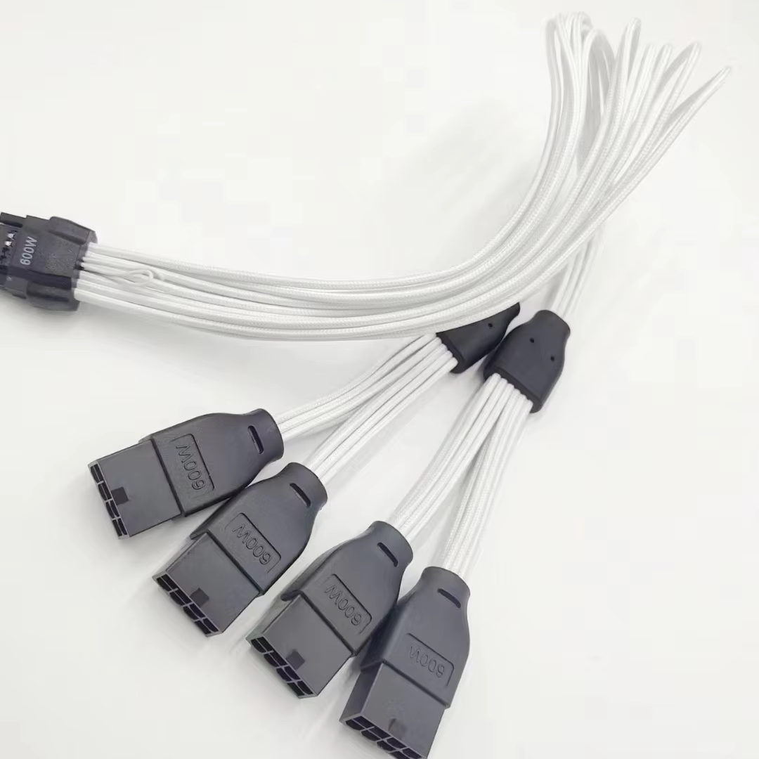 GPU Power PCI-e 5.0 Extension Cable 16Pin(12+4) 12VHPWR Male to PCIE 5.0 4×8(6+2) Pin Female 16AWG Cable with Sleeved