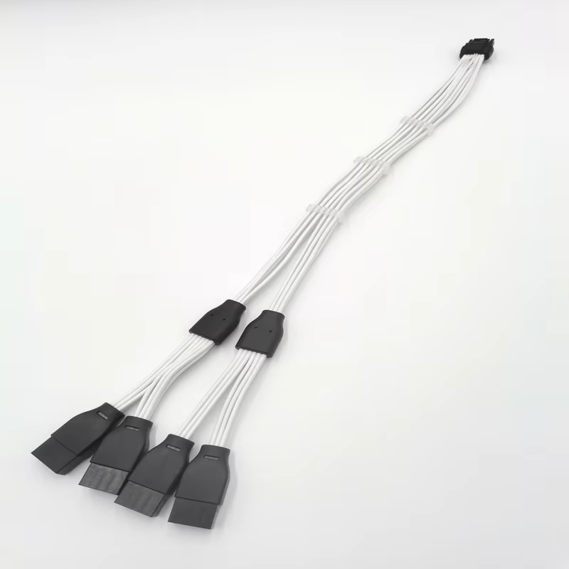 GPU Power PCI-e 5.0 Extension Cable 16Pin(12+4) 12VHPWR Male to PCIE 5.0 4×8(6+2) Pin Female 16AWG Cable with Sleeved