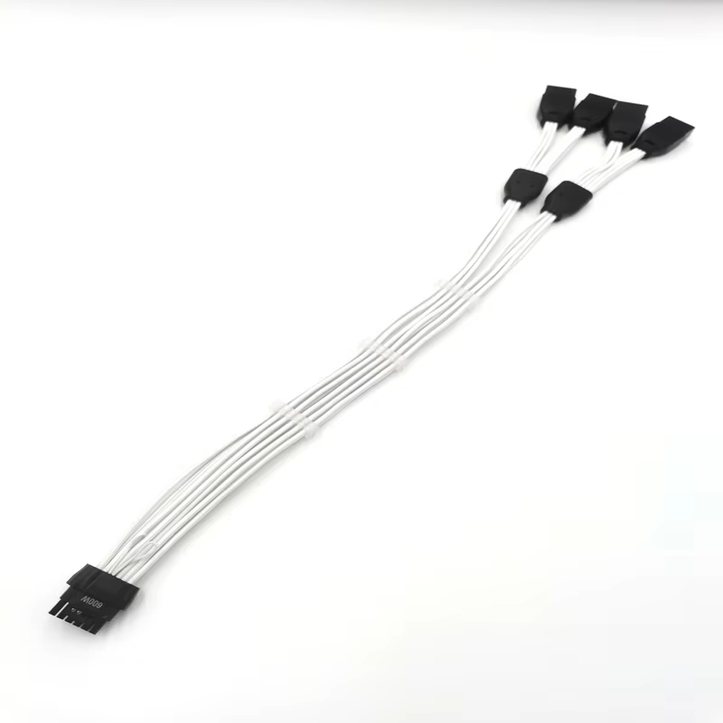 GPU Power PCI-e 5.0 Extension Cable 16Pin(12+4) 12VHPWR Male to PCIE 5.0 4×8(6+2) Pin Female 16AWG Cable with Sleeved