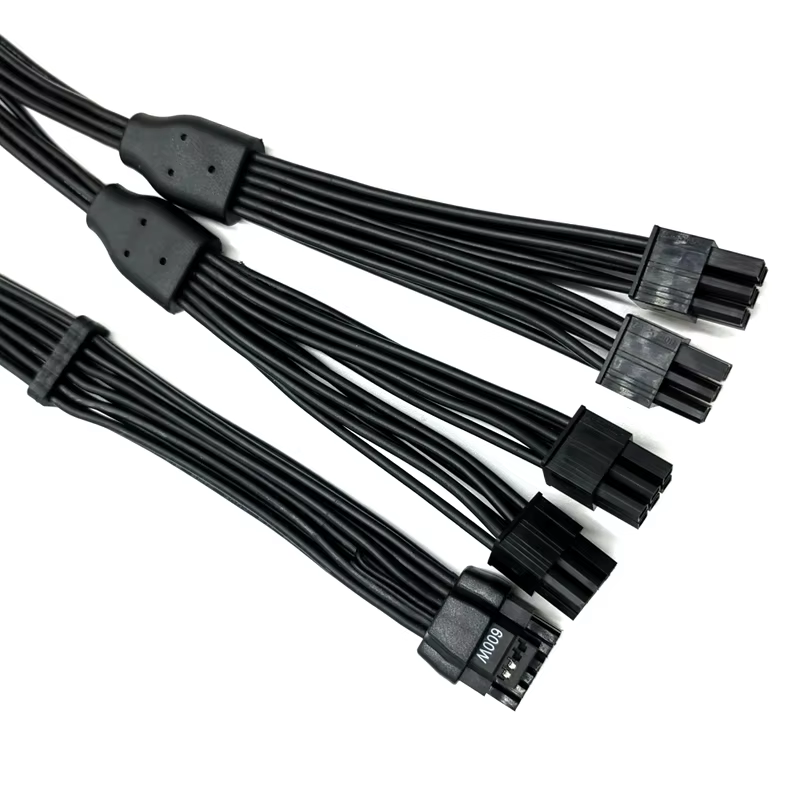 GPU Power PCI-e 5.0 Extension Cable 16Pin(12+4) 12VHPWR Male to PCIE 5.0 4x6Pin Male 16AWG Cable with Sleeved