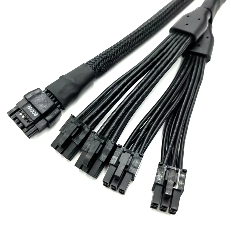 GPU Power PCI-e 5.0 Extension Cable 16Pin(12+4) 12VHPWR Male to PCIE 5.0 4x6Pin Male 16AWG Cable with Sleeved