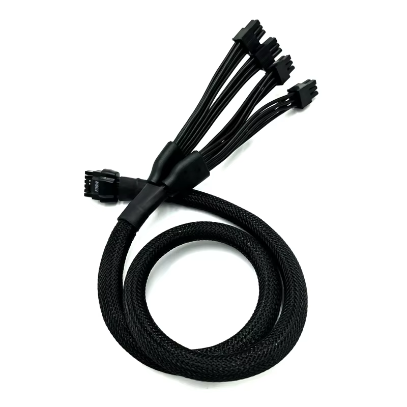 GPU Power PCI-e 5.0 Extension Cable 16Pin(12+4) 12VHPWR Male to PCIE 5.0 4x6Pin Male 16AWG Cable with Sleeved