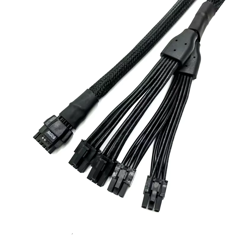 GPU Power PCI-e 5.0 Extension Cable 16Pin(12+4) 12VHPWR Male to PCIE 5.0 4x6Pin Male 16AWG Cable with Sleeved