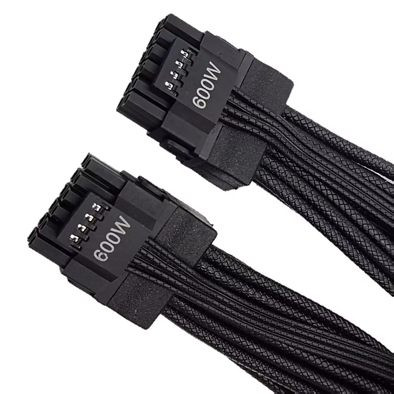 Dual-Color 12+4 PCIE 5.0 Compatible 12VHPWR Cable Right-Angle 2x8P 16AWG PVC TPE Jacket for RTX 3090Ti 4070Ti 4080 4090 GPUs