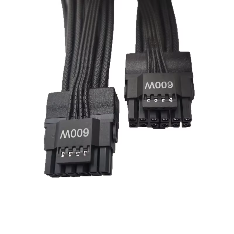 Dual-Color 12+4 PCIE 5.0 Compatible 12VHPWR Cable Right-Angle 2x8P 16AWG PVC TPE Jacket for RTX 3090Ti 4070Ti 4080 4090 GPUs