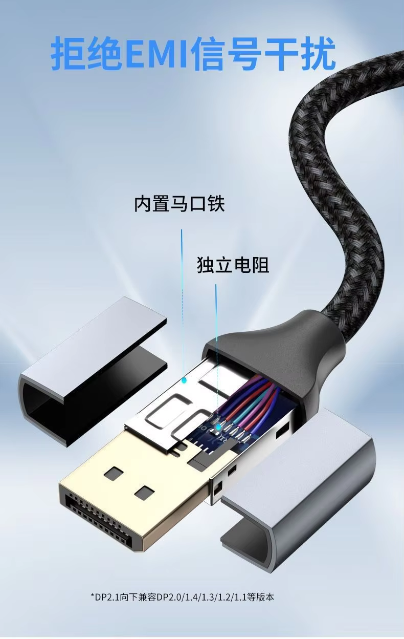 40Gbps DP 2.1 16K Nylon Jacket DisplayPort Cable 3FT 6.6FT 10FT Compatible G Sync Gaming Monitor 5090/7900XTX for Computer Use