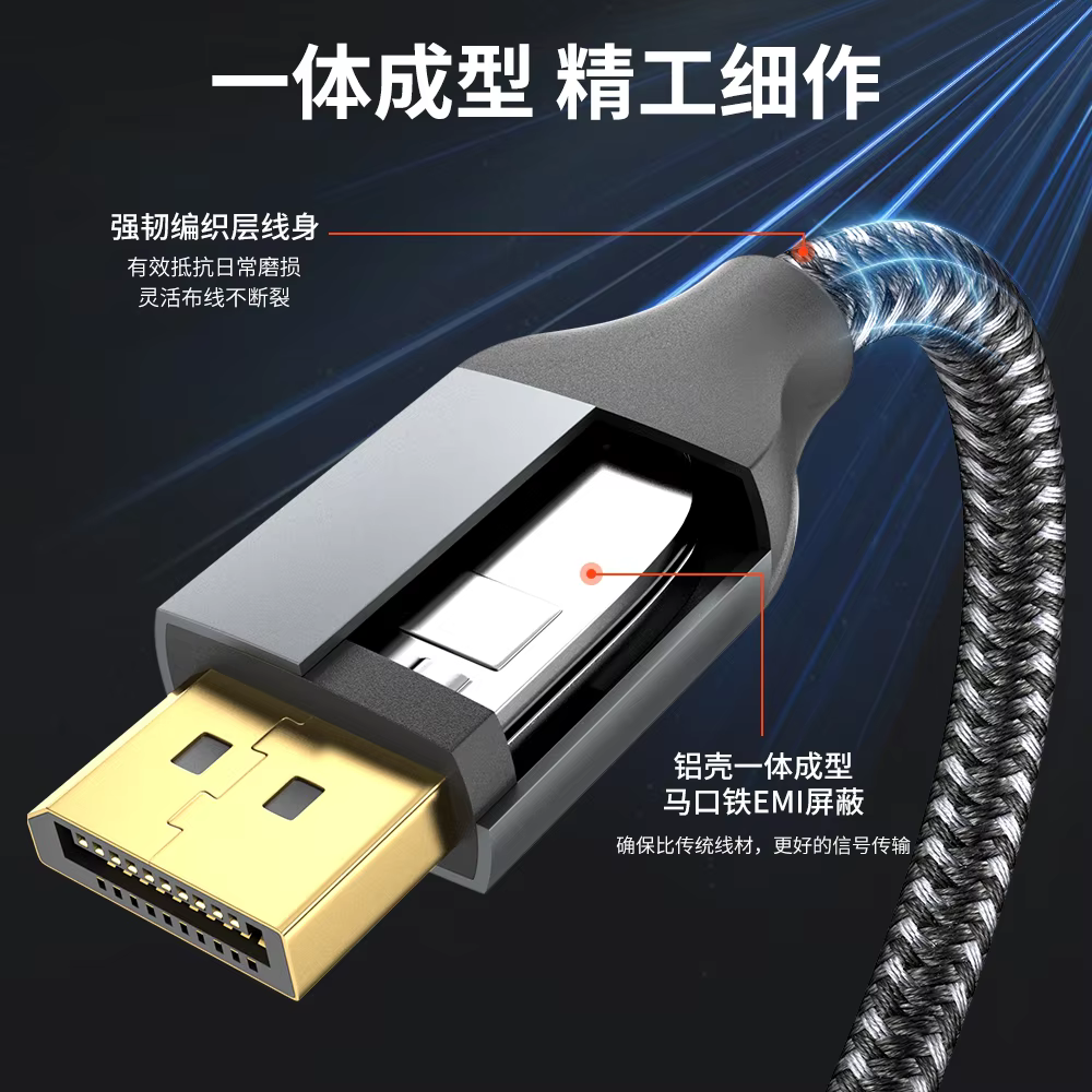 40Gbps DP 2.1 16K Nylon Jacket DisplayPort Cable 3FT 6.6FT 10FT Compatible G Sync Gaming Monitor 5090/7900XTX for Computer Use