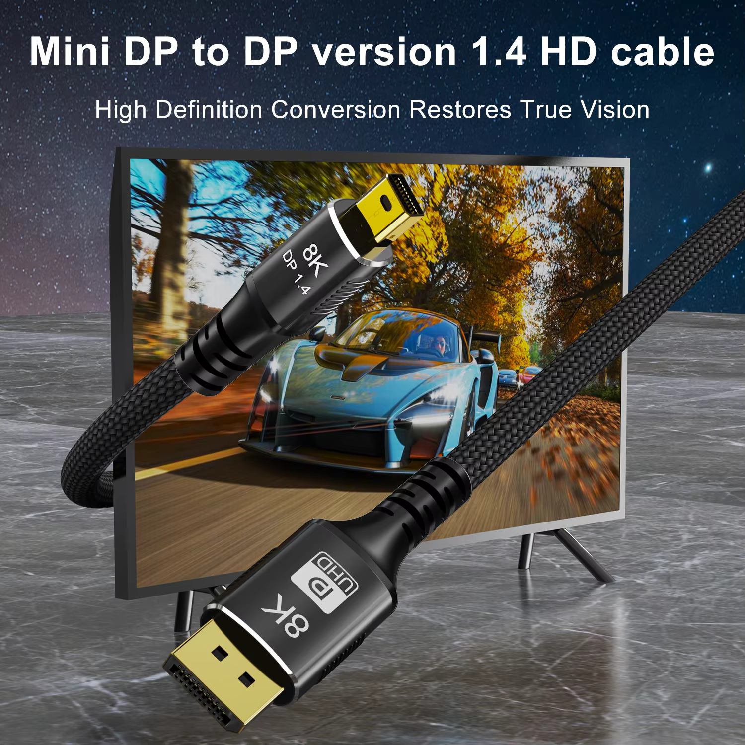 Maoye DP Mini USB Coaxial Cable Gold Connectors Nickel Plated Tinned Copper Conductor 2m Nylon Braid PVC Shielding HDR Computer