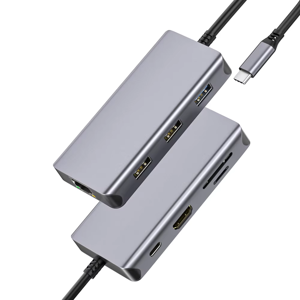 USB3.1 CM to 8 in 1 Hubs Ethernet 4K HD SD TF Card Reader PD 100W USB Port USB C Braid Docking Station 8 in 1 Hubs Stock Product