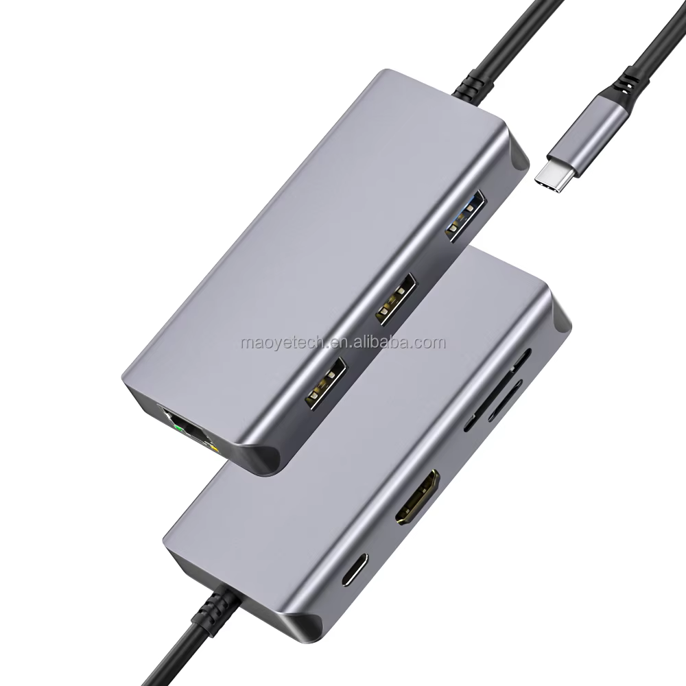 Quick Ship 8-in-1 Type C Hub Ethernet 4K HD SD TF Card Reader with PD 100W USB Port in Stock USB C Braided Docking Station