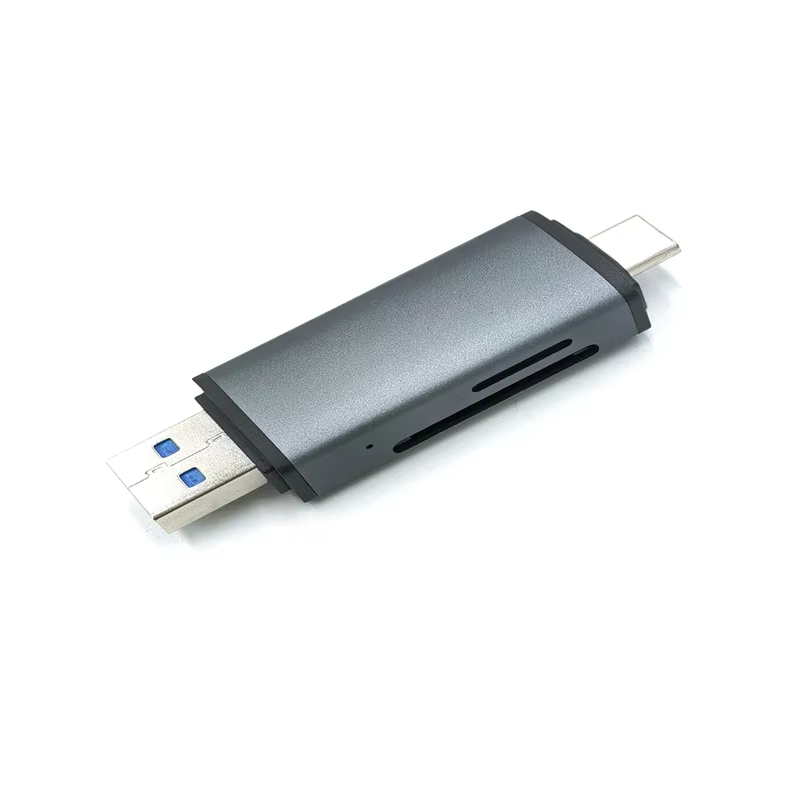 USB3.0 Male + Type-C3.0 Male Dual Port High-Speed USB3.0 OSD+TF5GBPS Desktop Hub with Dual Card Reader