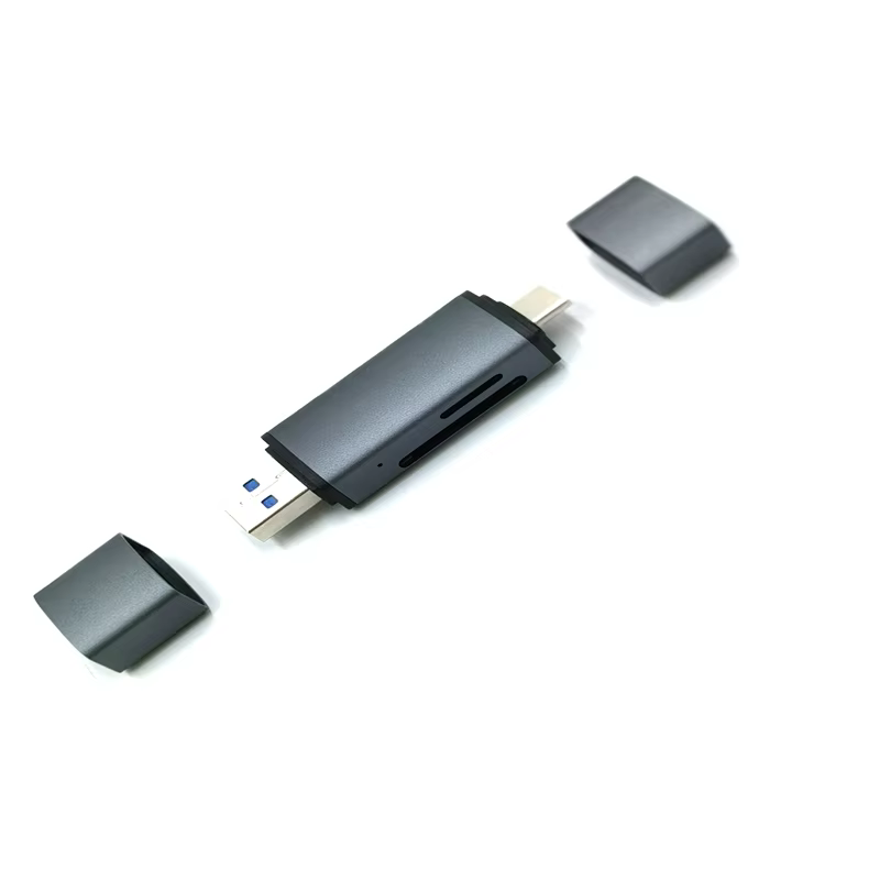 USB3.0 Male + Type-C3.0 Male Dual Port High-Speed USB3.0 OSD+TF5GBPS Desktop Hub with Dual Card Reader