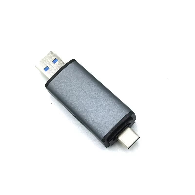 USB3.0 Male + Type-C3.0 Male Dual Port High-Speed USB3.0 OSD+TF5GBPS Desktop Hub with Dual Card Reader