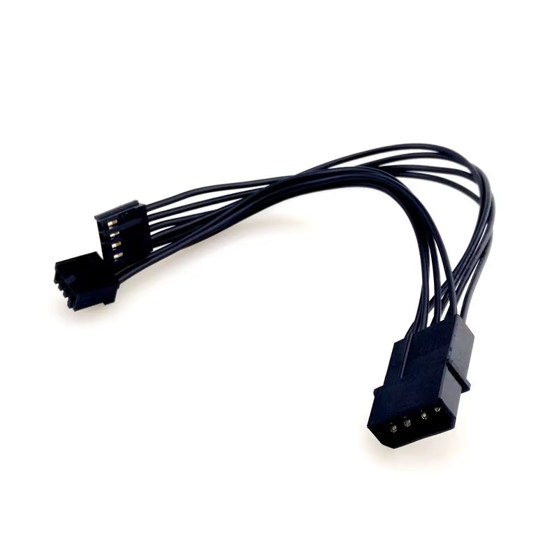 Molex to Dual Floppy Power Connector. One Floppy Drive Connector Black Wires and Connectors. Fix Wiring Pinouts Cable