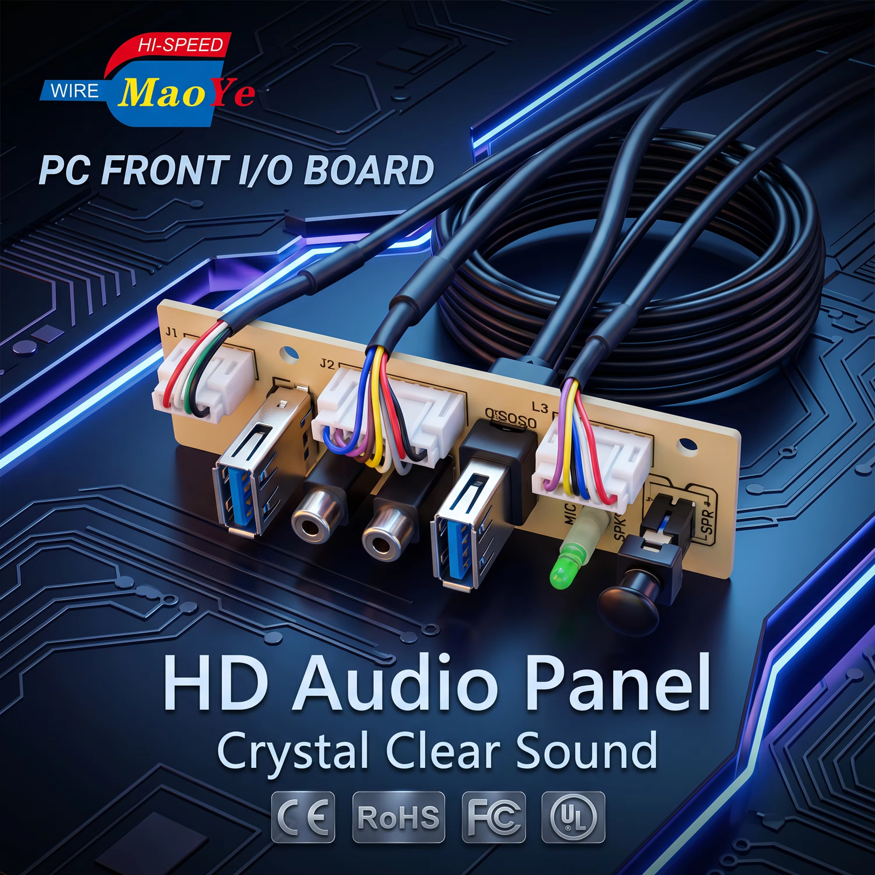 DIY PC Front Panel I/O Board Dual USB3.0 HD Audio Power Switch LED for Custom Computer Case Modification