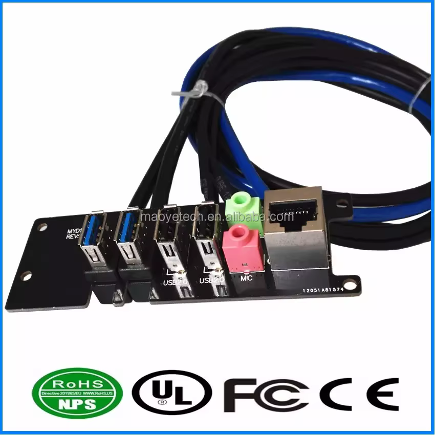 Maoye PC Computer Case Front Panel USB 3.0 Audio Port Mic Earphone Cable PVC Jacket Braid 90cm Length 3A Fast Charging