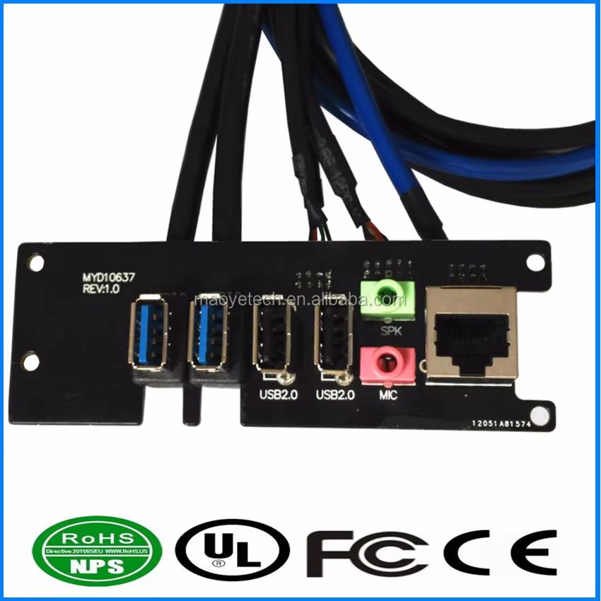 Maoye PC Computer Case Front Panel USB 3.0 Audio Port Mic Earphone Cable PVC Jacket Braid 90cm Length 3A Fast Charging