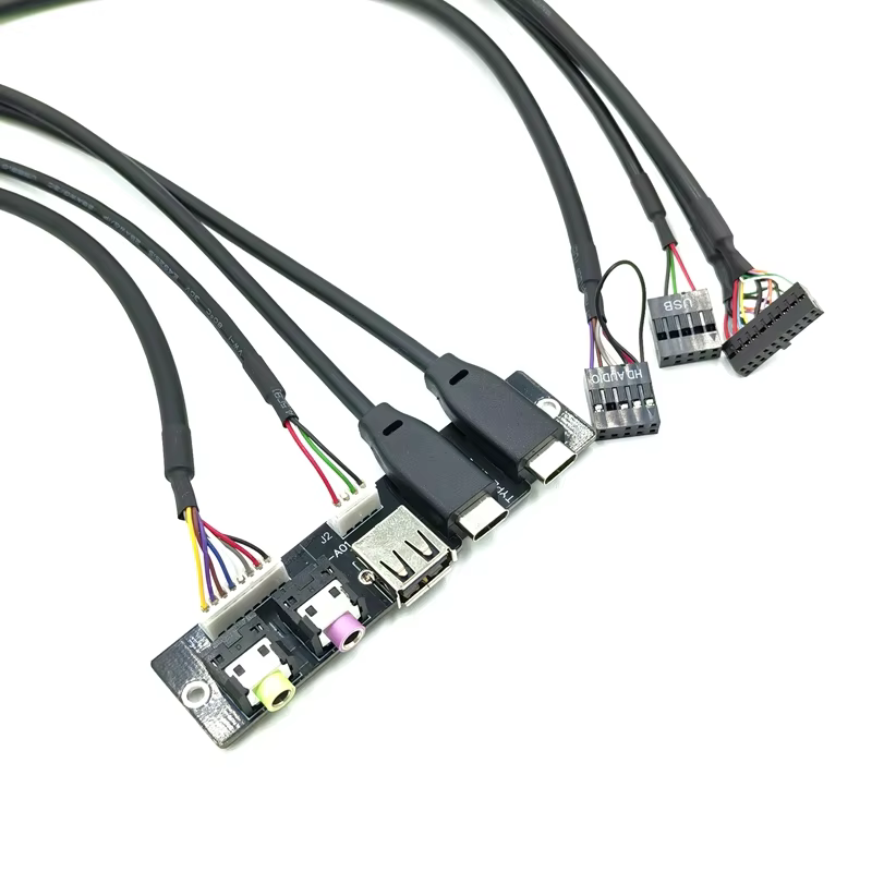 Maoye USB3.0 Type C Female End 20pin HD AUDIO Jack Computer Front Panel Cable PVC Jacket 60cm Tinned Copper 3A Fast Charging