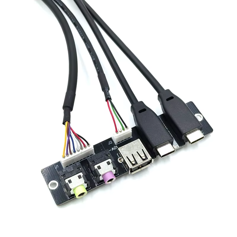 Maoye USB3.0 Type C Female End 20pin HD AUDIO Jack Computer Front Panel Cable PVC Jacket 60cm Tinned Copper 3A Fast Charging