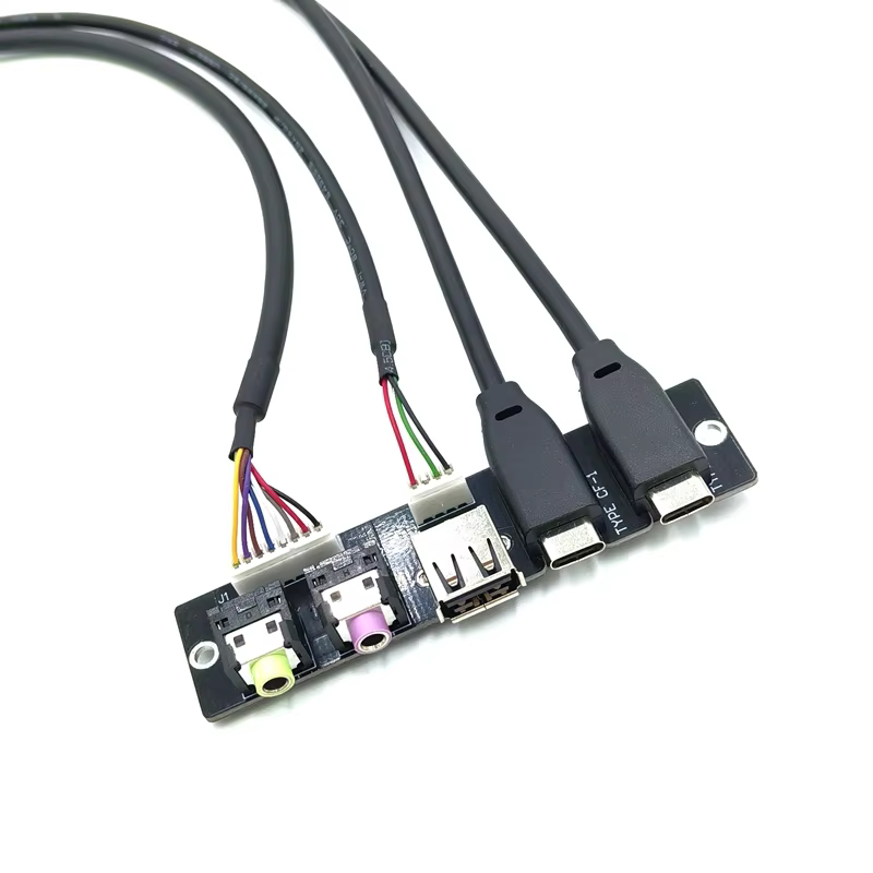 Maoye USB3.0 Type C Female End 20pin HD AUDIO Jack Computer Front Panel Cable PVC Jacket 60cm Tinned Copper 3A Fast Charging