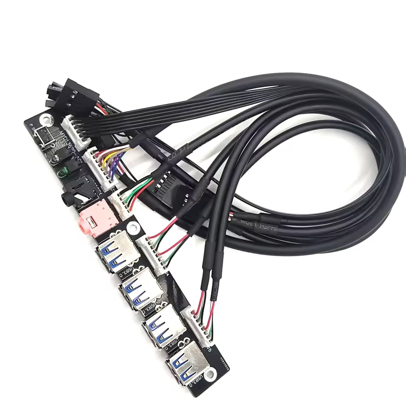Computer Case Front Panel Cable 4 USB3.0 Ports HD Audio Jack Power LED SW PVC Material Stock Available 3A Fast Charging