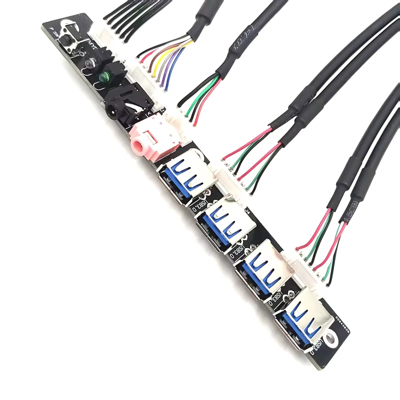 Computer Case Front Panel Cable 4 USB3.0 Ports HD Audio Jack Power LED SW PVC Material Stock Available 3A Fast Charging