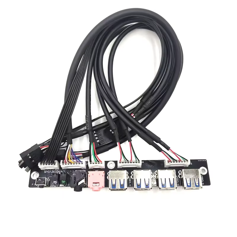 Computer Case Front Panel Cable 4 USB3.0 Ports HD Audio Jack Power LED SW PVC Material Stock Available 3A Fast Charging