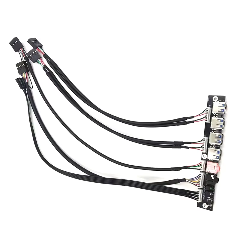 Computer Case Front Panel Cable 4 USB3.0 Ports HD Audio Jack Power LED SW PVC Material Stock Available 3A Fast Charging