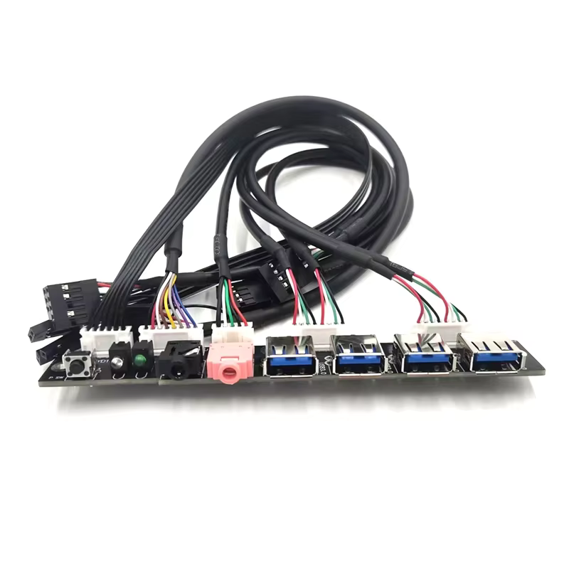 Computer Case Front Panel Cable 4 USB3.0 Ports HD Audio Jack Power LED SW PVC Material Stock Available 3A Fast Charging