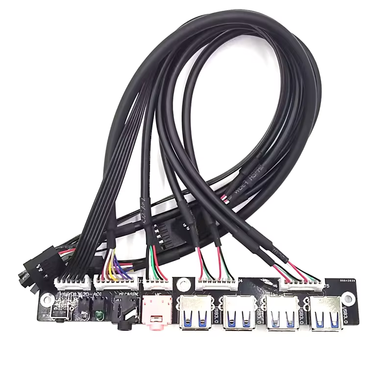 Computer Case Front Panel Cable 4 USB3.0 Ports HD Audio Jack Power LED SW PVC Material Stock Available 3A Fast Charging
