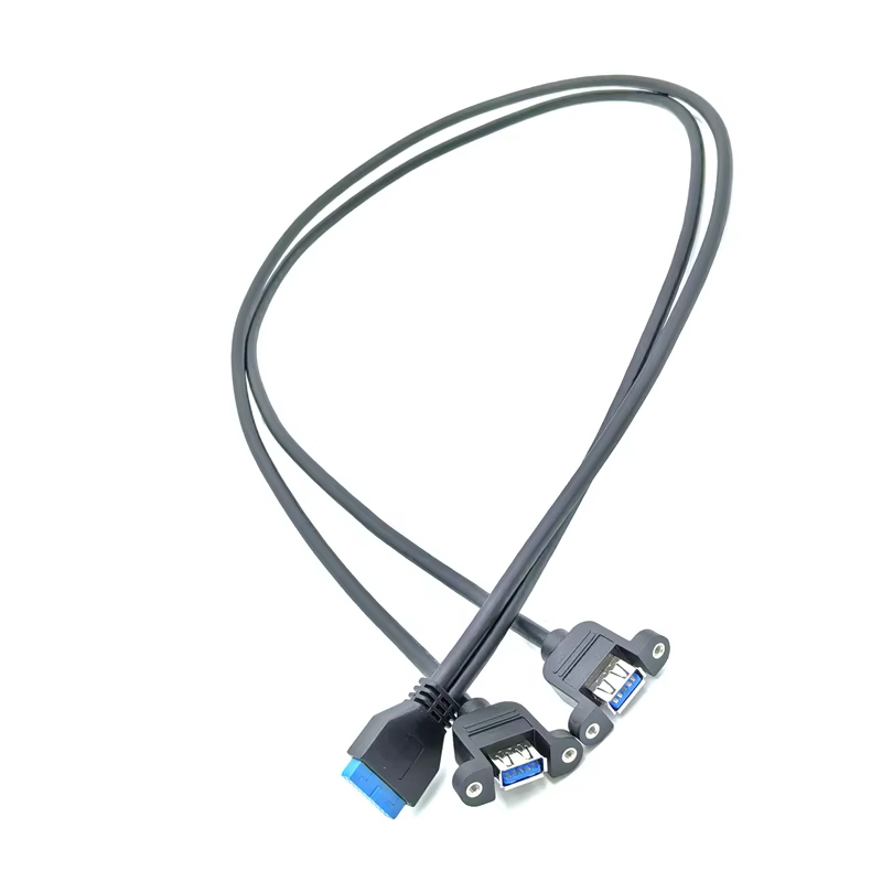Dual USB 3.0 Type-A Female Panel Mount Motherboard Internal IDC 20-Pin Header Adapter Cable 3A Fast Charging for Computer Tinned