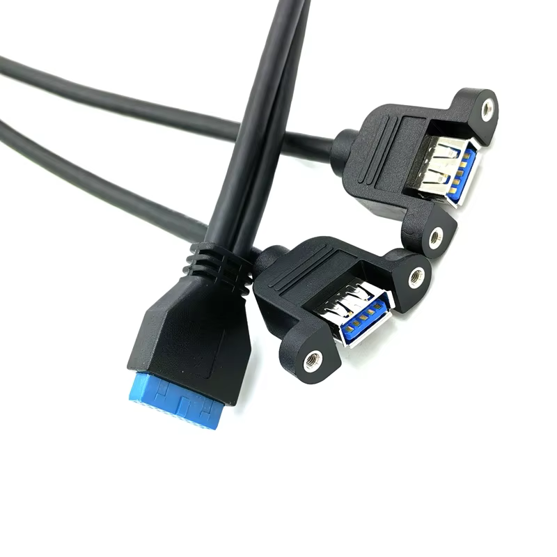 Dual USB 3.0 Type-A Female Panel Mount Motherboard Internal IDC 20-Pin Header Adapter Cable 3A Fast Charging for Computer Tinned