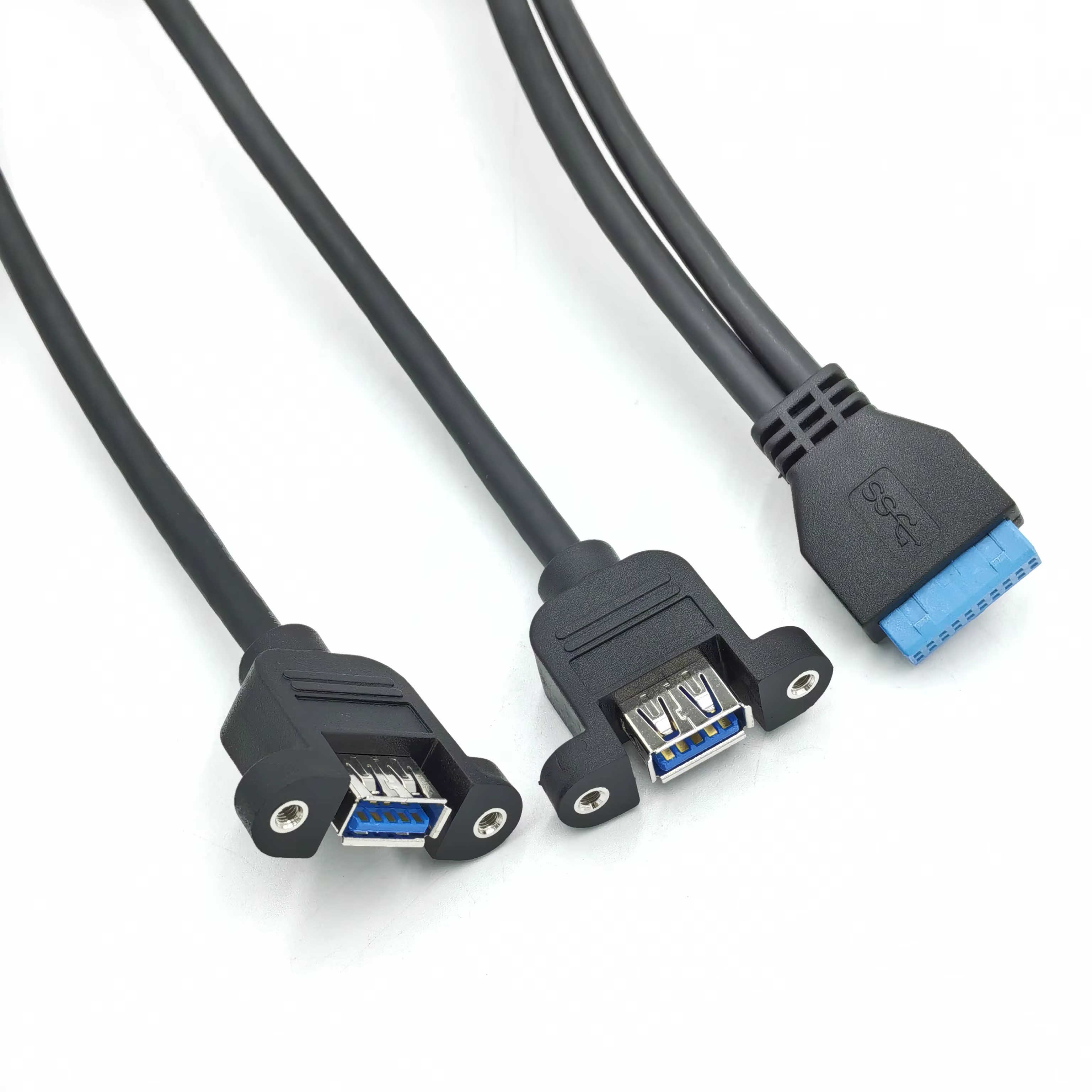 Dual USB 3.0 Type-A Female Panel Mount Motherboard Internal IDC 20-Pin Header Adapter Cable 3A Fast Charging for Computer Tinned