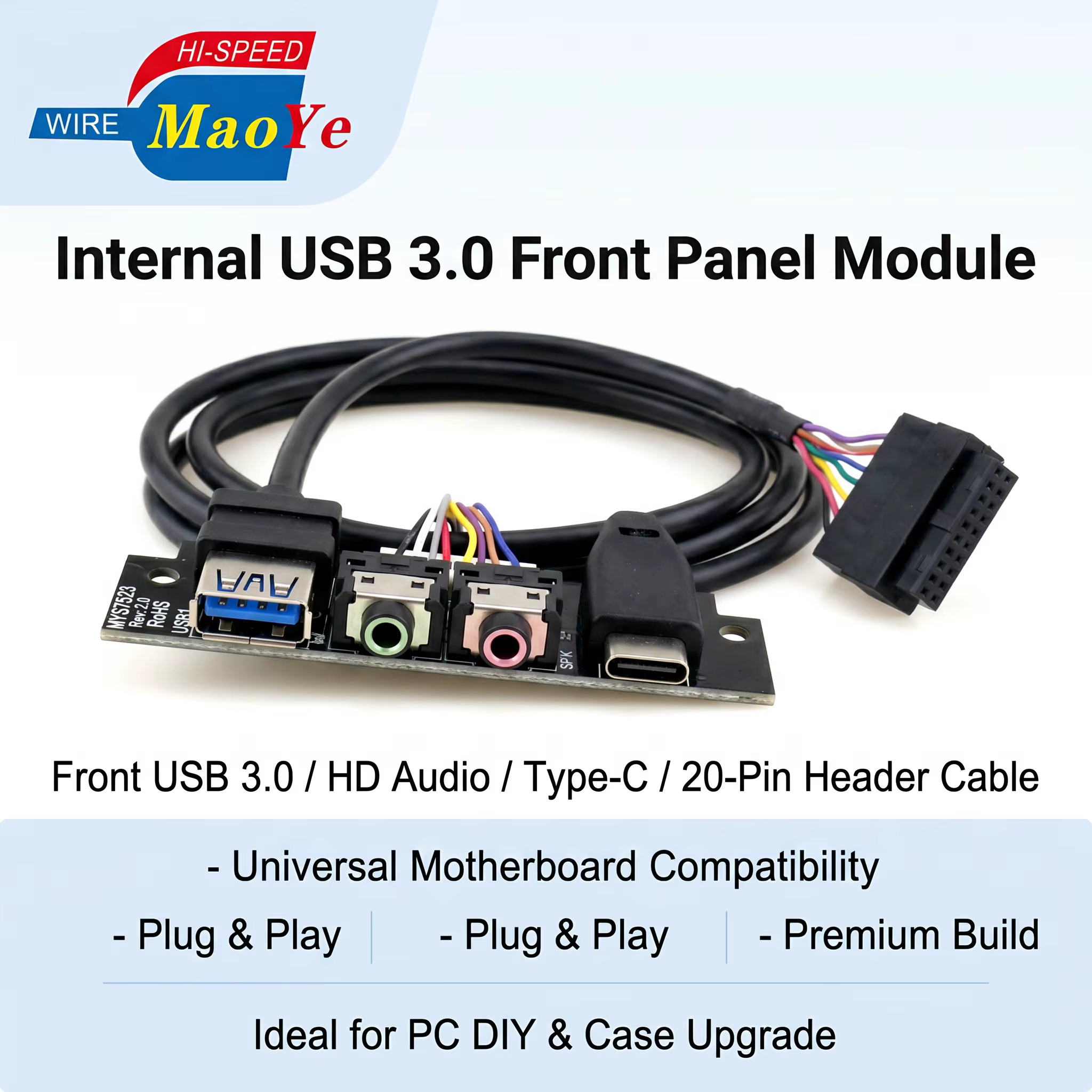 USB 3.0 Front Panel Expansion Module with HD Audio Power Switch for Desktop PC ATX Micro ATX Computer Case