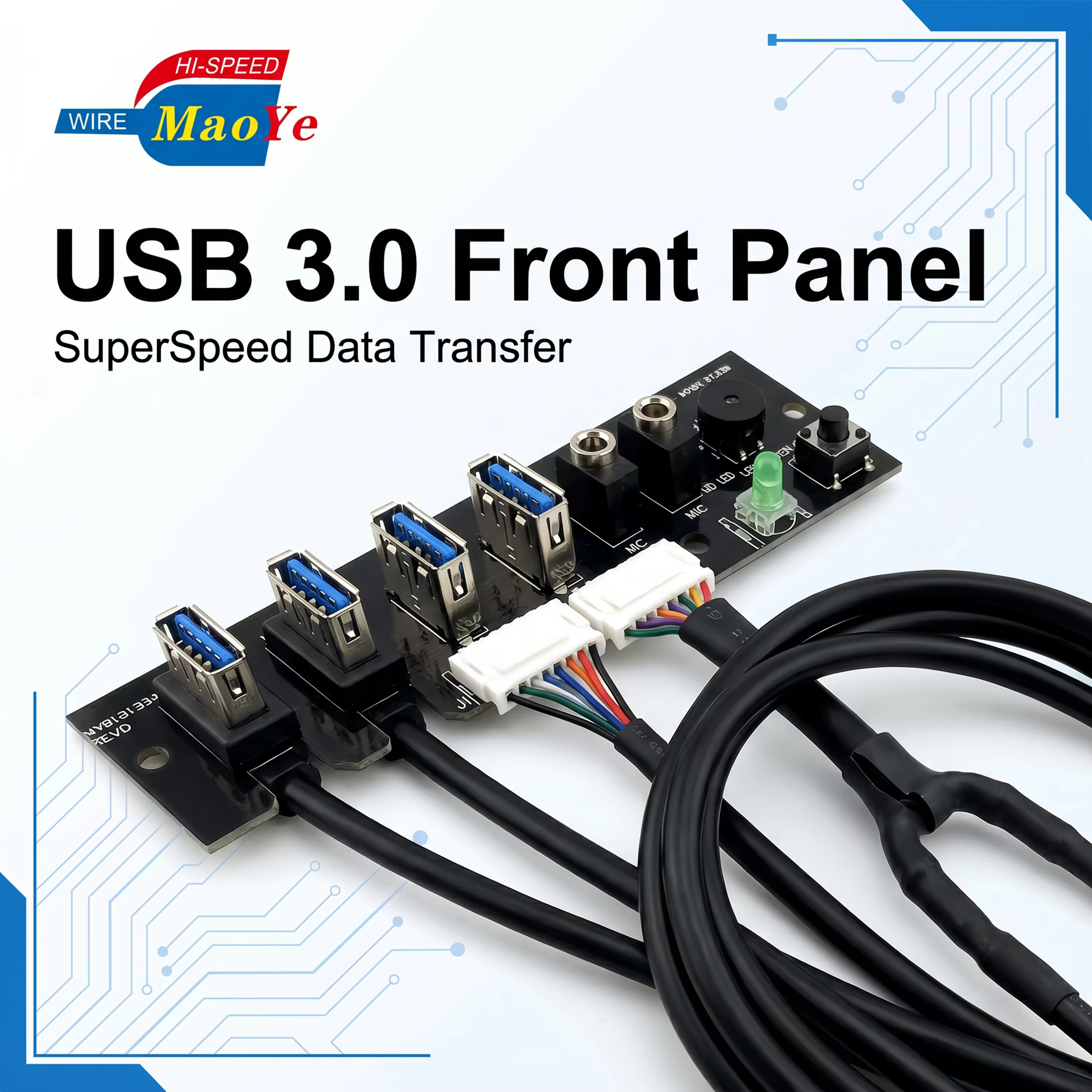 Desktop Computer Front Panel I/O Cable Assembly Dual USB3.0 HD Audio Power Reset Switch LED PVC for ATX/M-ATX/ITX Chassis Stock