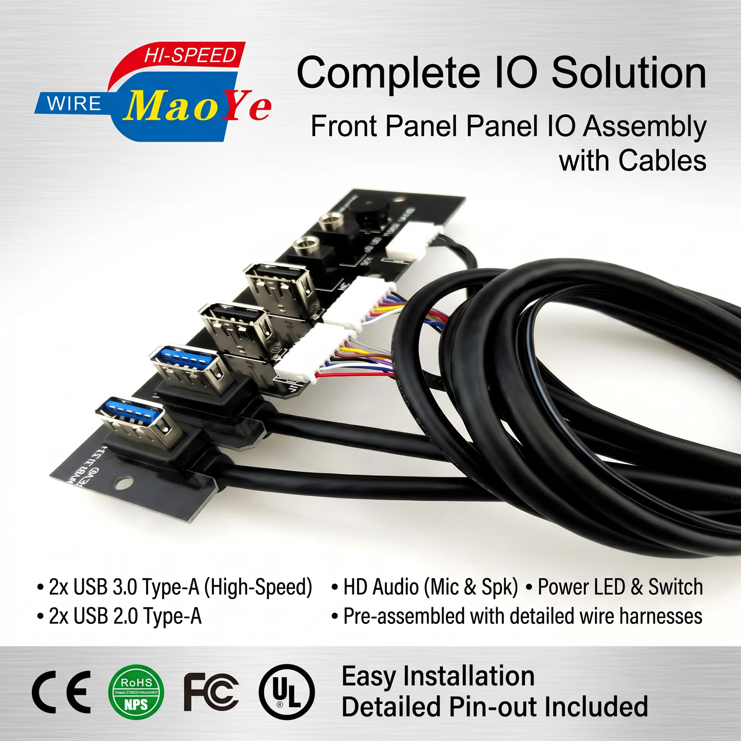 Desktop Computer Front Panel I/O Cable Assembly Dual USB3.0 HD Audio Power Reset Switch LED PVC for ATX/M-ATX/ITX Chassis Stock