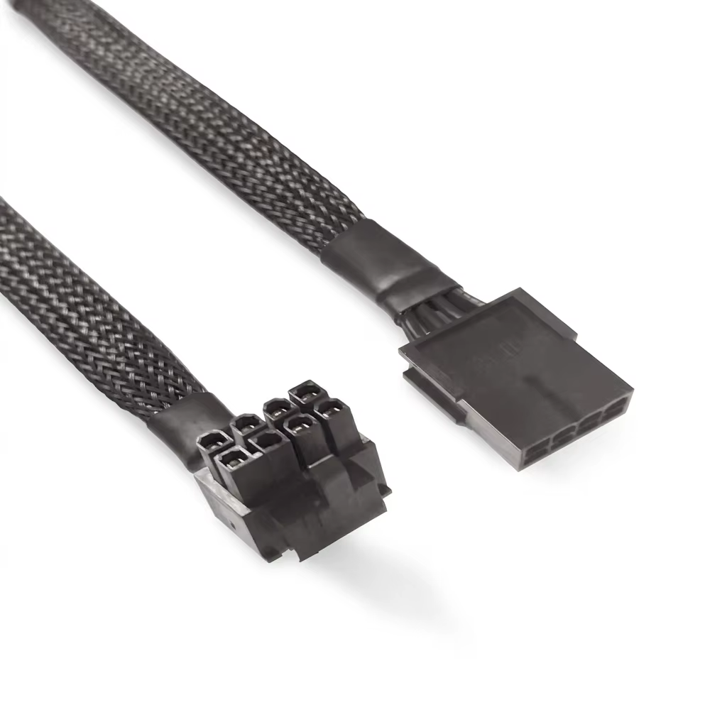 Low Profile 90 Degree 8pin Female to 8-pin Male PCI-E GPU Power Extension Cable for Computer Use with PVC/TPE Jacket