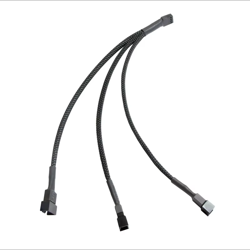 1 to 3 PWM Fan Splitter Extension Cable Black Sleeved Nylon Cable Compatible 3/4 Cooling Fans PC Power Cords Extension Cords