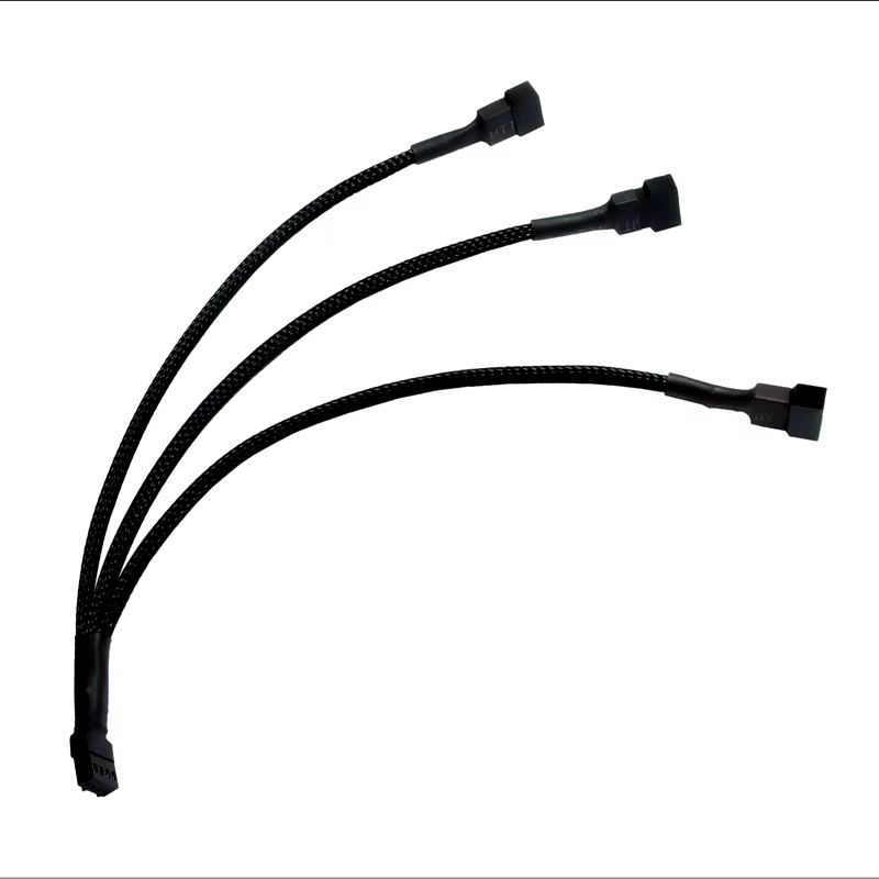 1 to 3 PWM Fan Splitter Extension Cable Black Sleeved Nylon Cable Compatible 3/4 Cooling Fans PC Power Cords Extension Cords