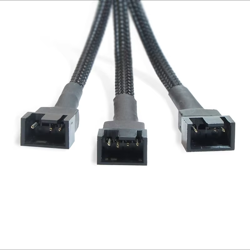 1 to 3 PWM Fan Splitter Extension Cable Black Sleeved Nylon Cable Compatible 3/4 Cooling Fans PC Power Cords Extension Cords