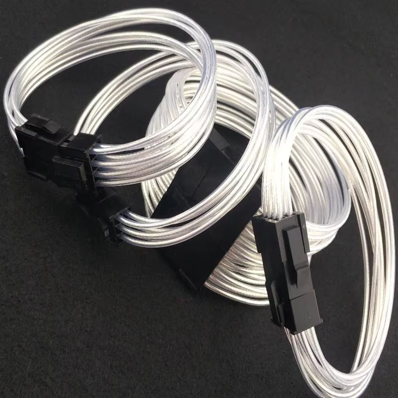 Silver Jacketed Wire Sleeved Extension Cable Kit ATX PCI-E Extension Power Supply Cable