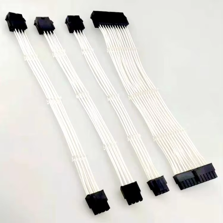 Silver Jacketed Wire Sleeved Extension Cable Kit ATX PCI-E Extension Power Supply Cable