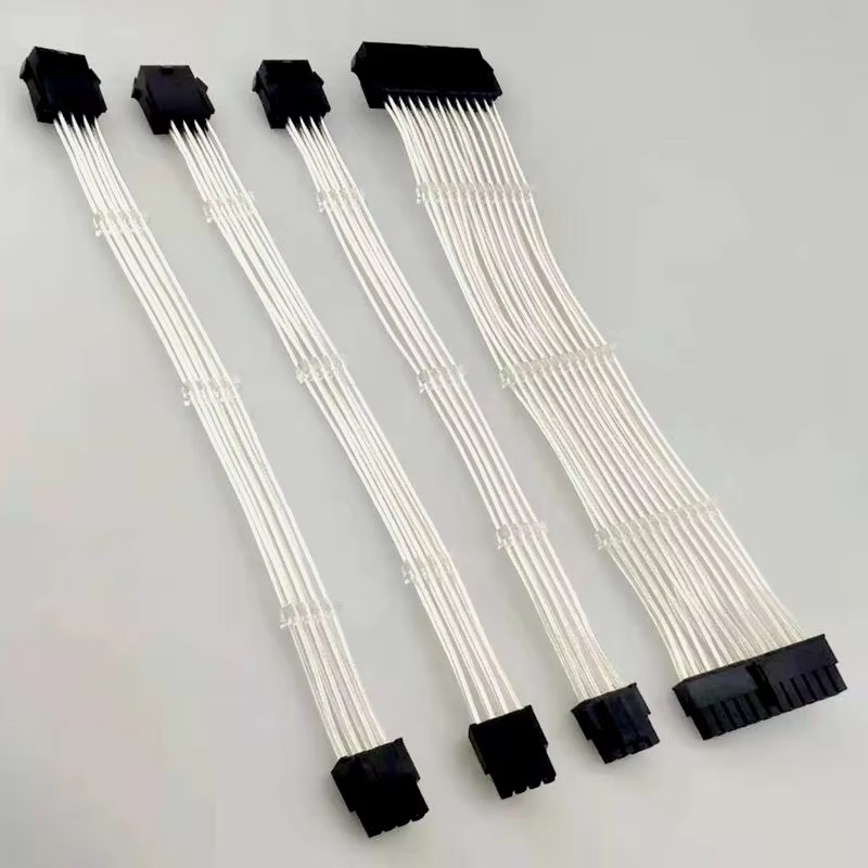 Silver Jacketed Wire Sleeved Extension Cable Kit ATX PCI-E Extension Power Supply Cable