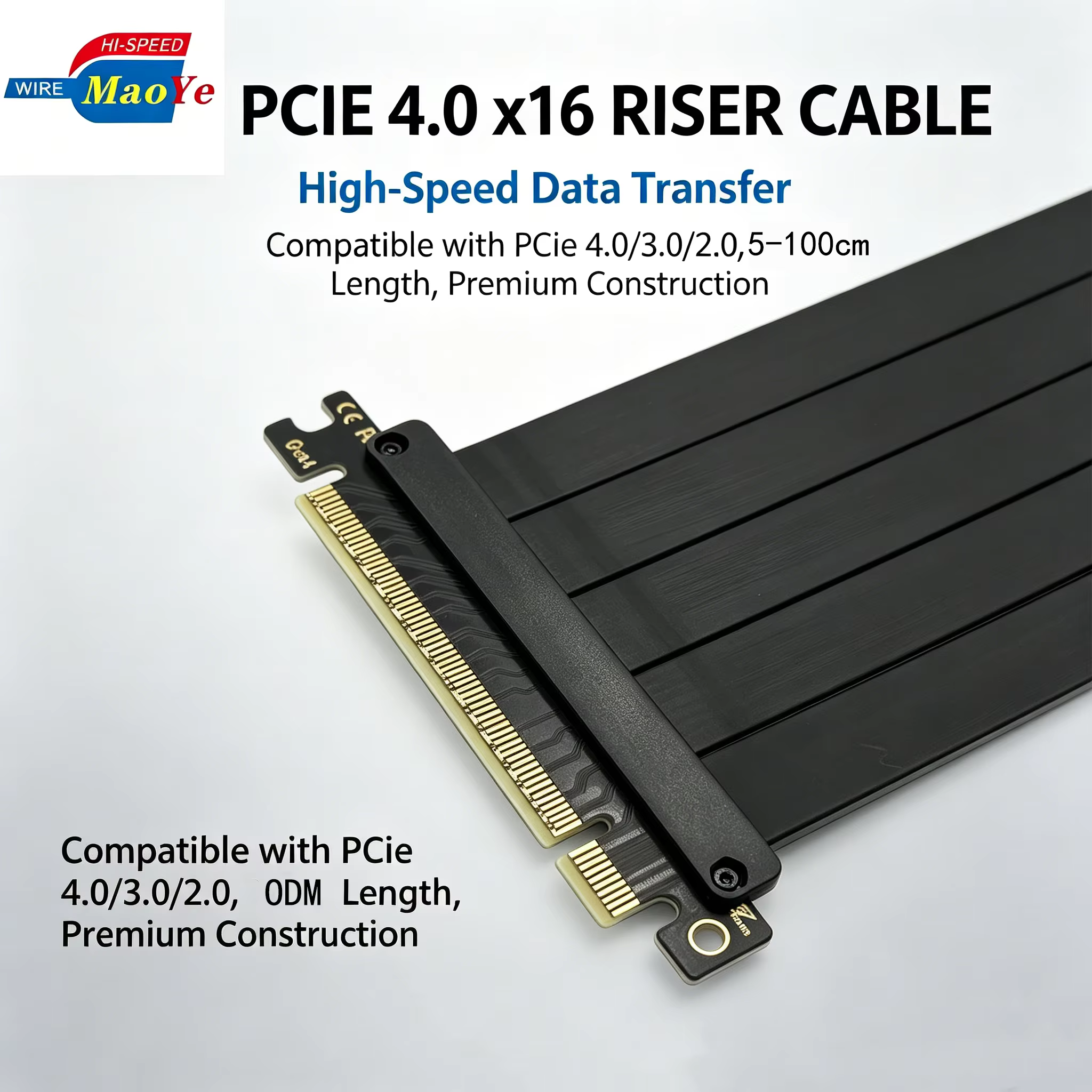 Pcie 4.0 X16 Riser Cable 64GB/s 16GT/s Full Channel No Loss for RTX 5090 5080 RX 9070 XT Backward Compatible PCIe 3.0