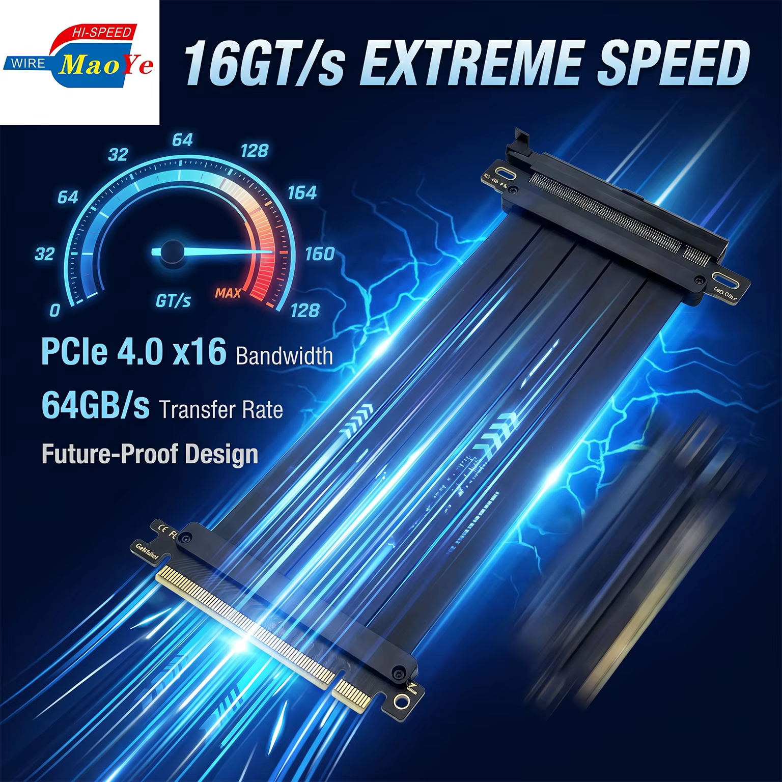 Pcie 4.0 X16 Riser Cable 64GB/s 16GT/s Full Channel No Loss for RTX 5090 5080 RX 9070 XT Backward Compatible PCIe 3.0