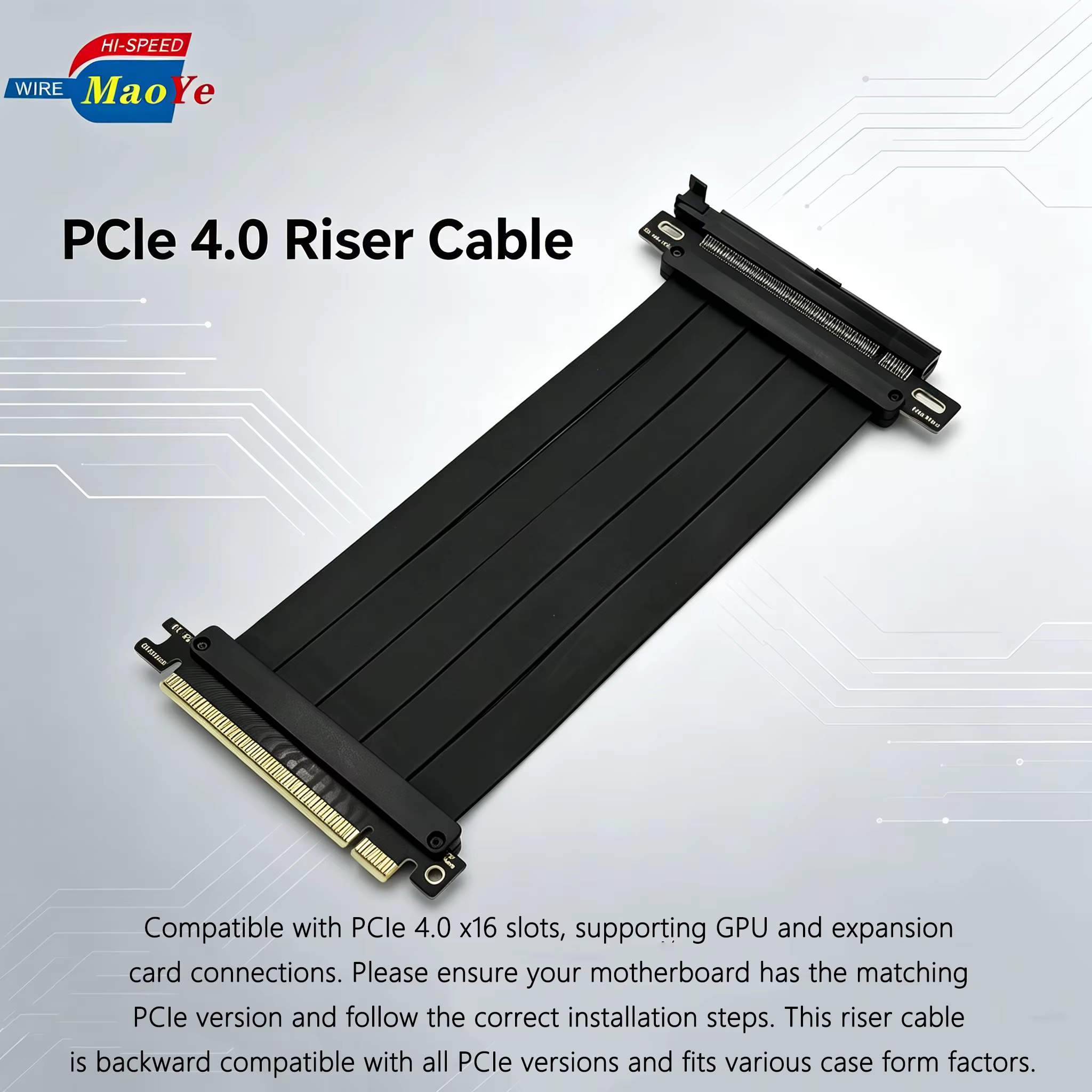 Silver Copper PCIe 4.0 X16 Riser Cable 64GB/s 16GT/s Zero Signal Loss for RTX 5090 5080 5070 RX 9070 XT PCIe 3.0 Compatible