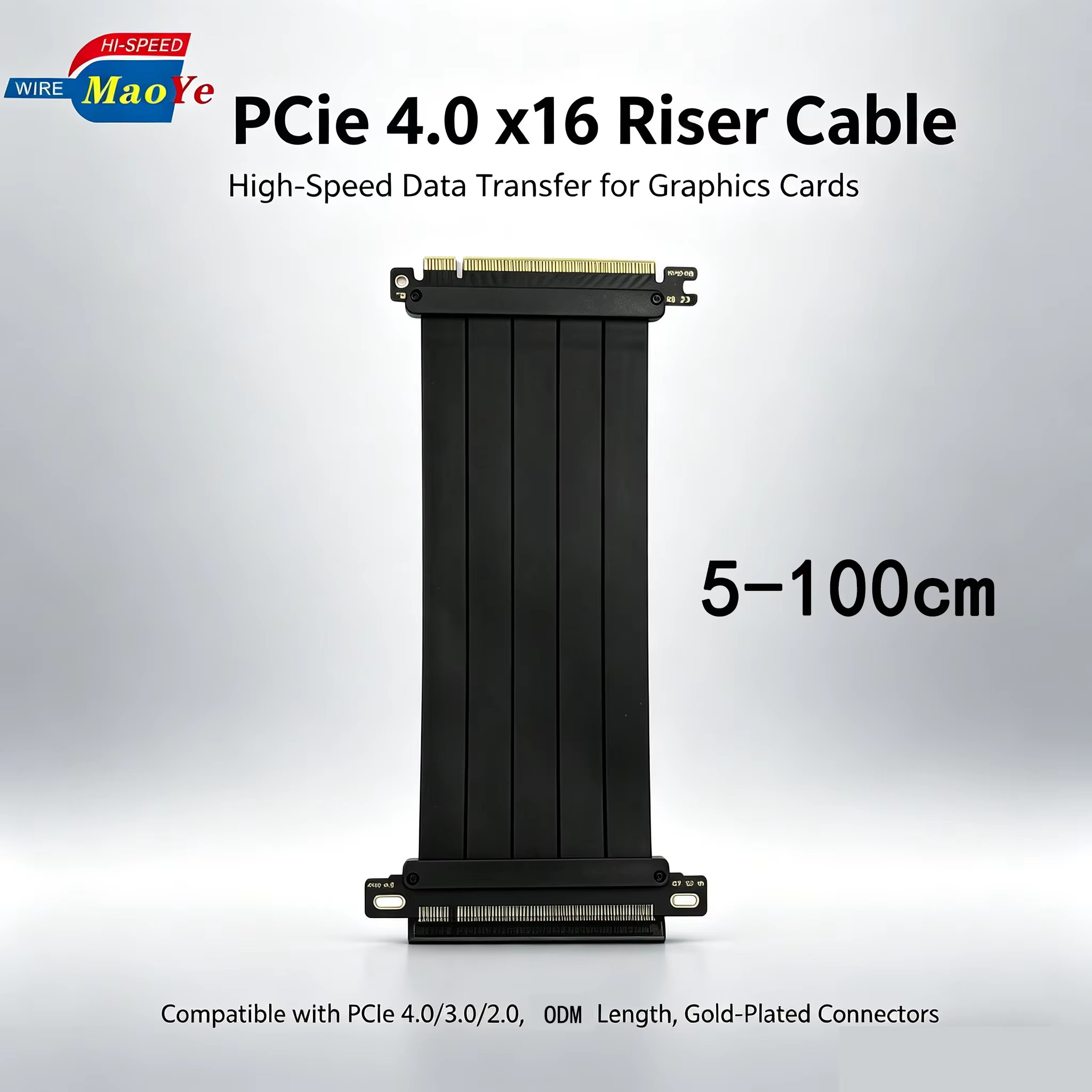 High Speed PCIe 4.0 X16 Extension Cable 64GB/s 16GT/s Zero Signal Loss RTX 5090/5080/5070 RX 9070 XT PCIe 3.0 Compatible Model
